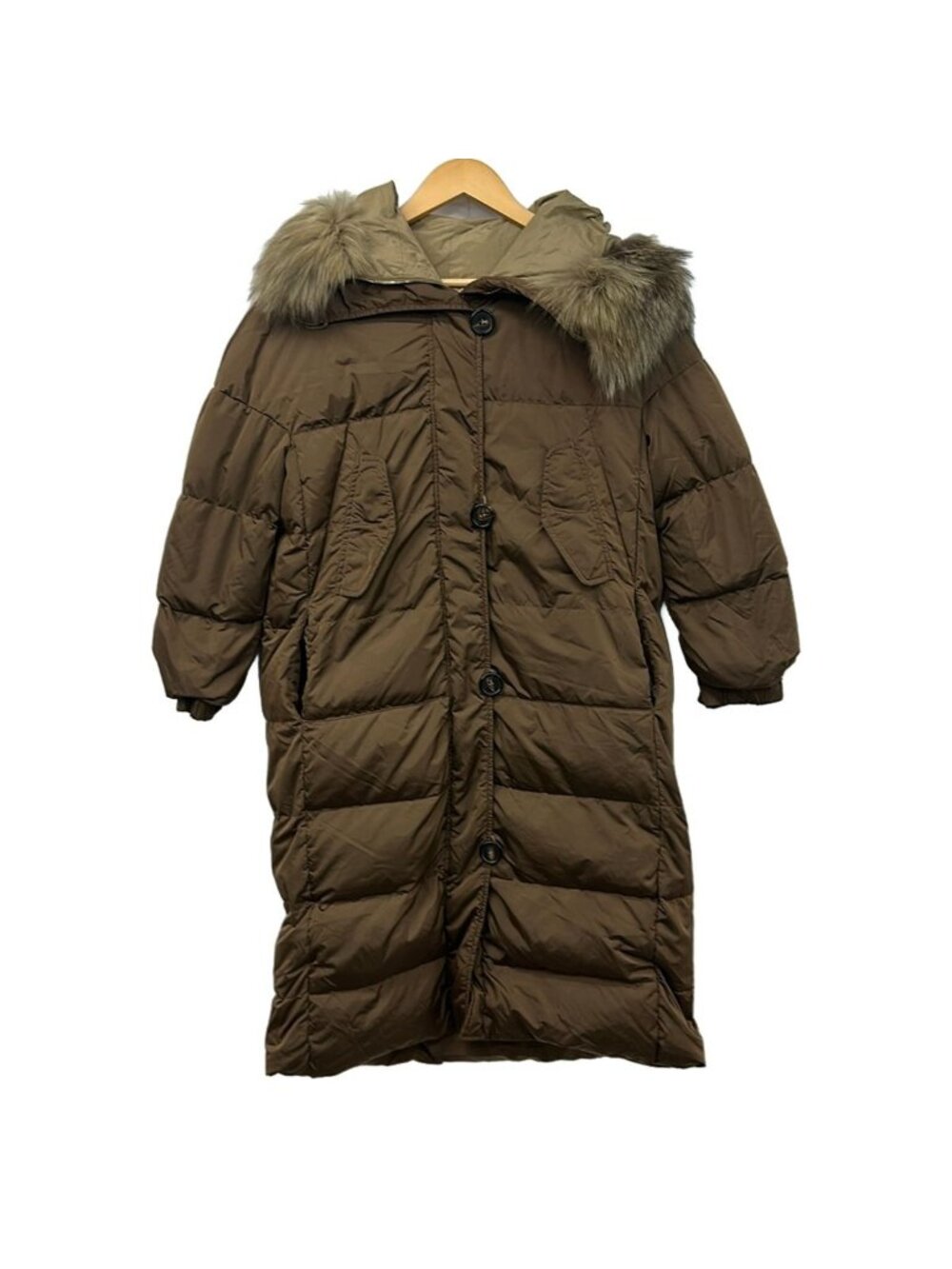 Max Mara Down Coat 6 M Dark Brown Long Sleeve Fur Winter S